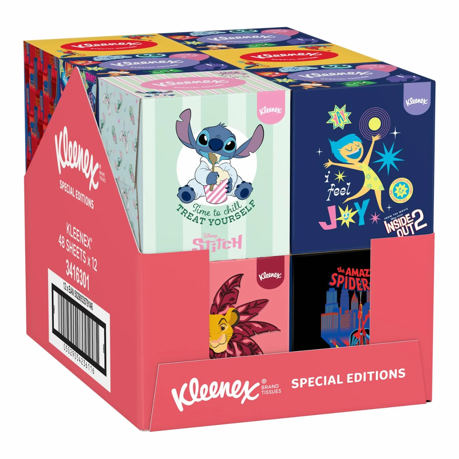 KLEENEX - Fazzoletti Disney Cubic Box (12 scatole da 48 fazzoletti) - giocoso con i personaggi preferiti dei tuoi bambini