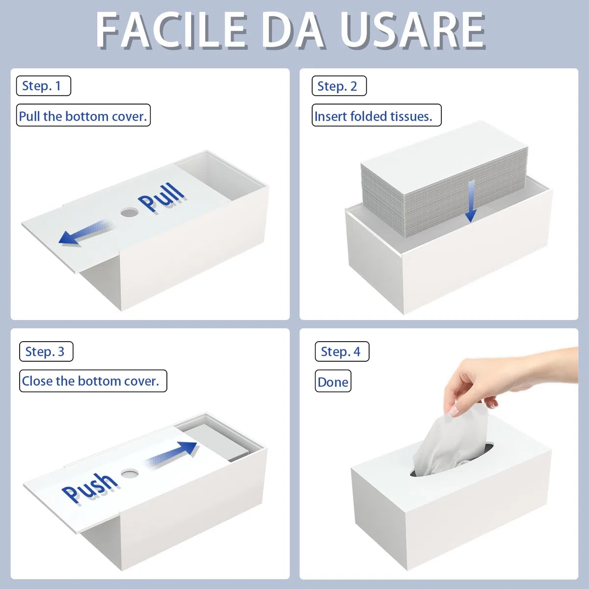 Scatola Porta Fazzoletti Rettangolare in Acrilico, per Tessuti Viso, Tovaglioli, Perfetta per Bagno, Scrivania, Controsoffitti, Vanità, Camera da Letto, Comodini 25 * 13 * 9cm (Bianco)