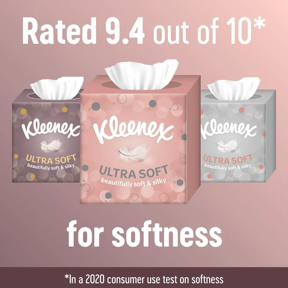 Kleenex Fazzoletti per il viso ultra morbidi, confezione da 12 scatole di fazzoletti cubici – i nostri tessuti più morbidi e setosi progettati pensando al lusso