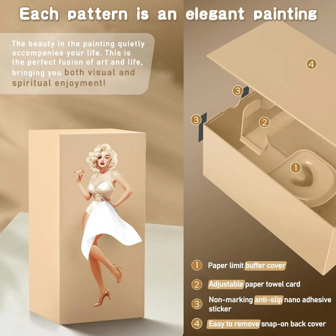 Copertura per fazzoletti, design creativo rock, scatola per fazzoletti, impermeabile, retrò, allungabile, adatta per camera da letto, soggiorno, ufficio (beige)