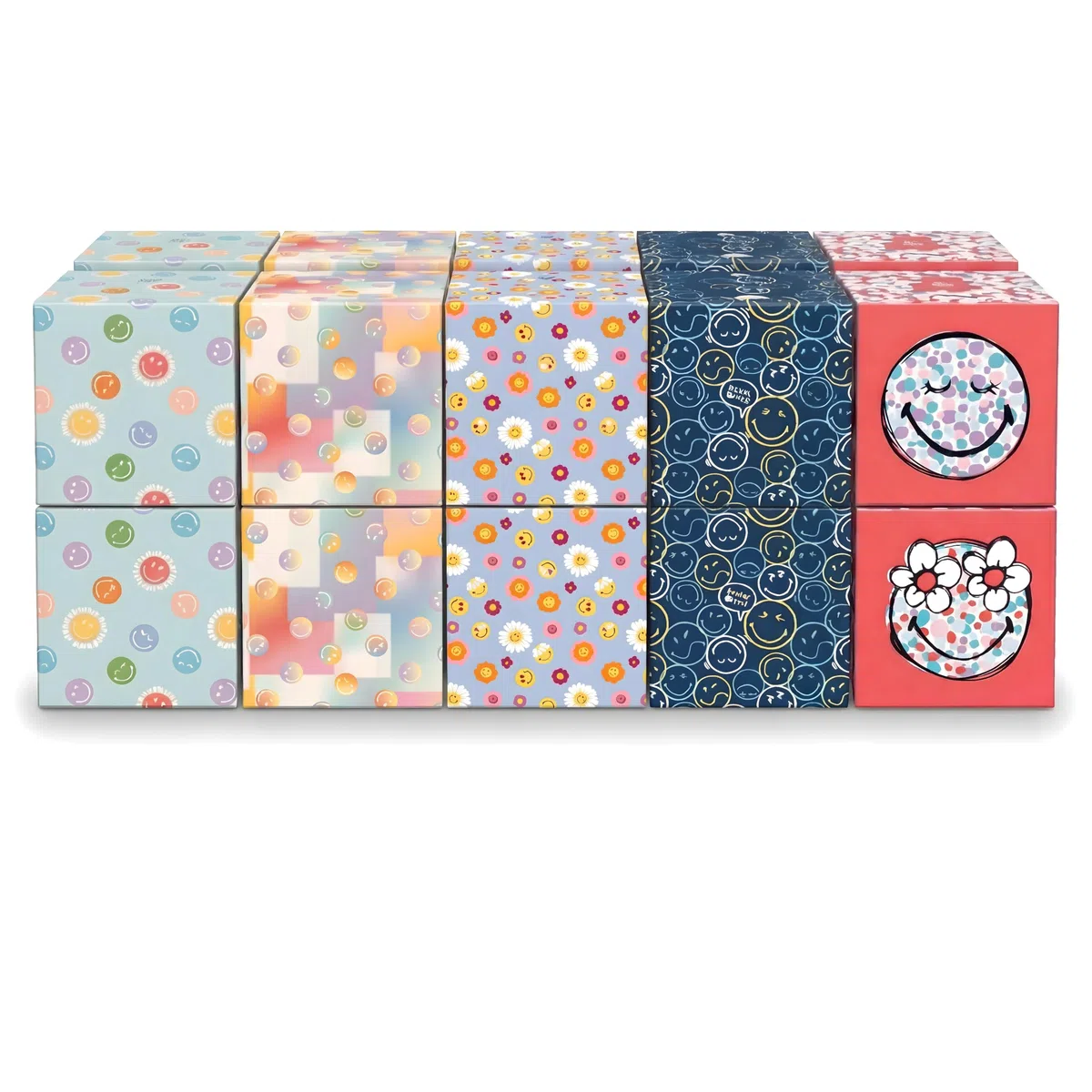 SMILEYWORLD Fazzoletti di Carta 3 Veli – 960 Fogli (20 Scatole Cubo x 48) – Fazzoletti Ultra Morbidi e Resistenti – Scatola Fazzoletti Design (POP EDITION)
