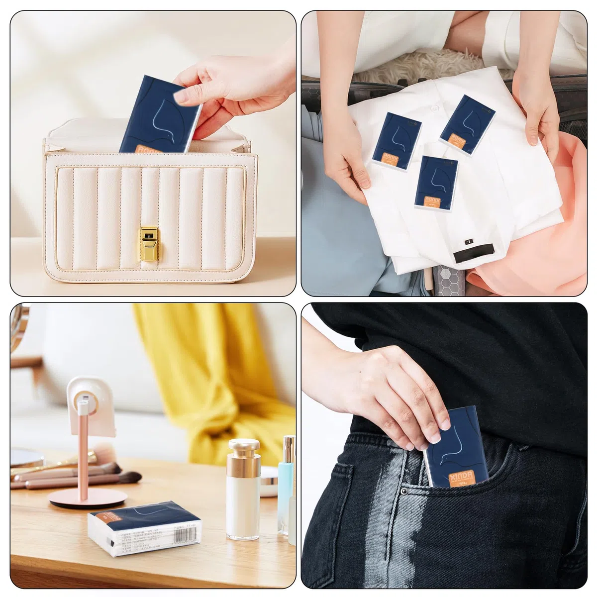 Confezione da 100 mini fazzoletti per il viso da viaggio, 4 veli, tascabili