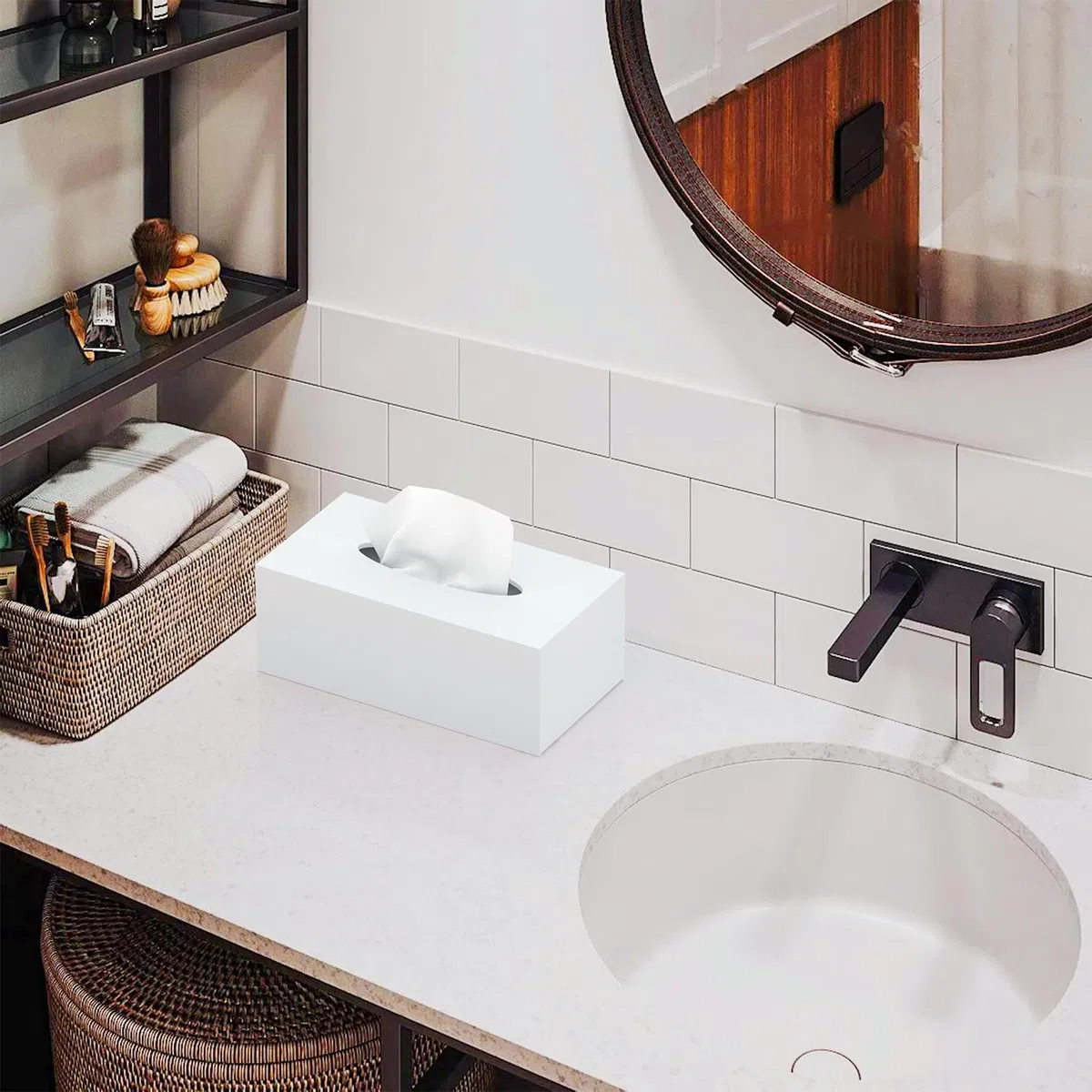 Scatola Porta Fazzoletti Rettangolare in Acrilico, per Tessuti Viso, Tovaglioli, Perfetta per Bagno, Scrivania, Controsoffitti, Vanità, Camera da Letto, Comodini 25 * 13 * 9cm (Bianco)
