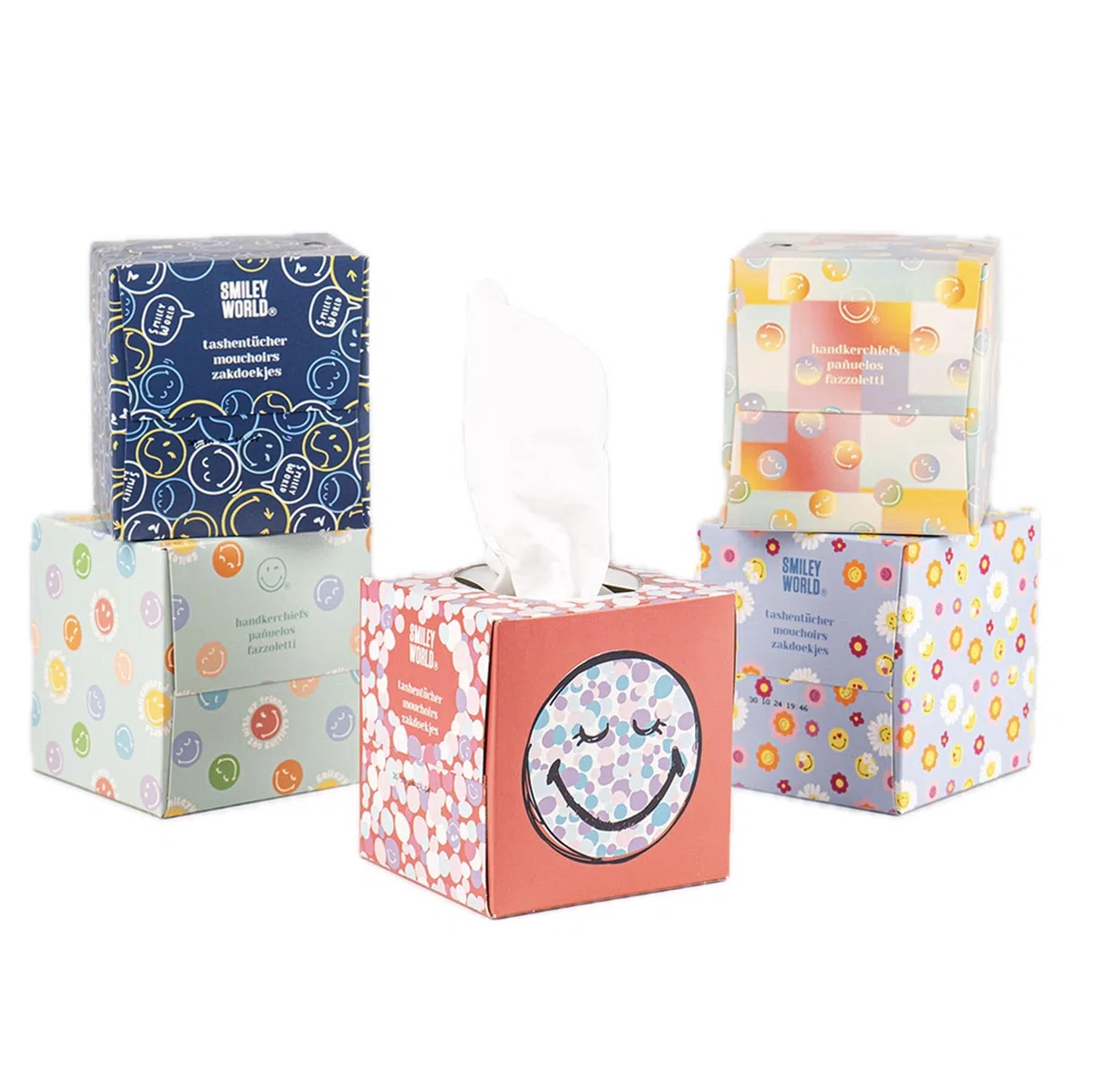 SMILEYWORLD Fazzoletti di Carta 3 Veli – 960 Fogli (20 Scatole Cubo x 48) – Fazzoletti Ultra Morbidi e Resistenti – Scatola Fazzoletti Design (POP EDITION)