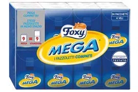 FOXY FAZZOLETTI MEGA 4 VELI COMPACT 24PZ. - CARTONE DA 12 CONFEZIONI DA 24PZ. (TOTALE 288 PACCHETTINI)