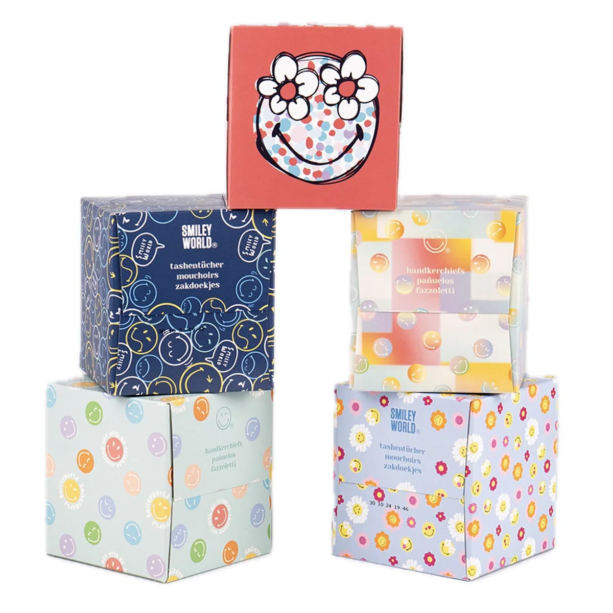 SMILEYWORLD Fazzoletti di Carta 3 Veli – 960 Fogli (20 Scatole Cubo x 48) – Fazzoletti Ultra Morbidi e Resistenti – Scatola Fazzoletti Design (POP EDITION)