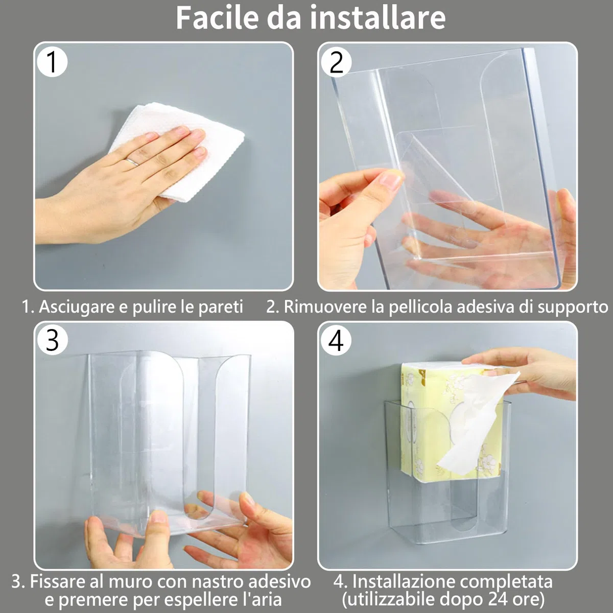 2 Pezzi Dispenser da Parete, Senza Foratura Scatola Porta Fazzoletti Pratica per Asciugamani, Supporto Autoadesivo da Muro per Bagno Cucina Ufficio