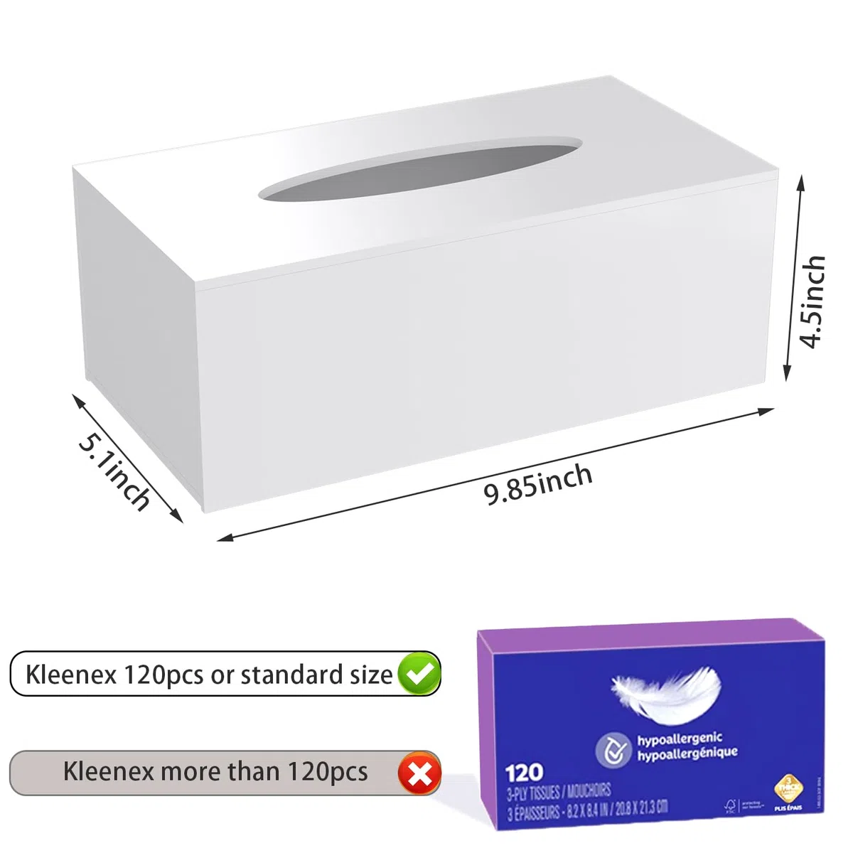 Scatola Porta Fazzoletti Rettangolare in Acrilico, per Tessuti Viso, Tovaglioli, Perfetta per Bagno, Scrivania, Controsoffitti, Vanità, Camera da Letto, Comodini 25 * 13 * 9cm (Bianco)
