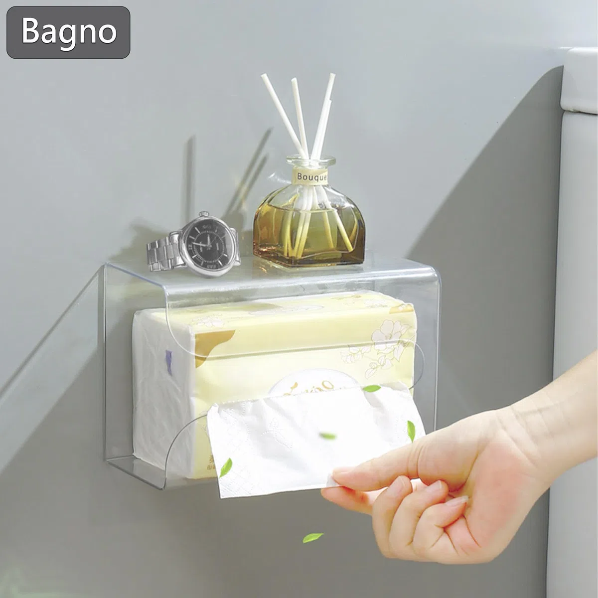 2 Pezzi Dispenser da Parete, Senza Foratura Scatola Porta Fazzoletti Pratica per Asciugamani, Supporto Autoadesivo da Muro per Bagno Cucina Ufficio