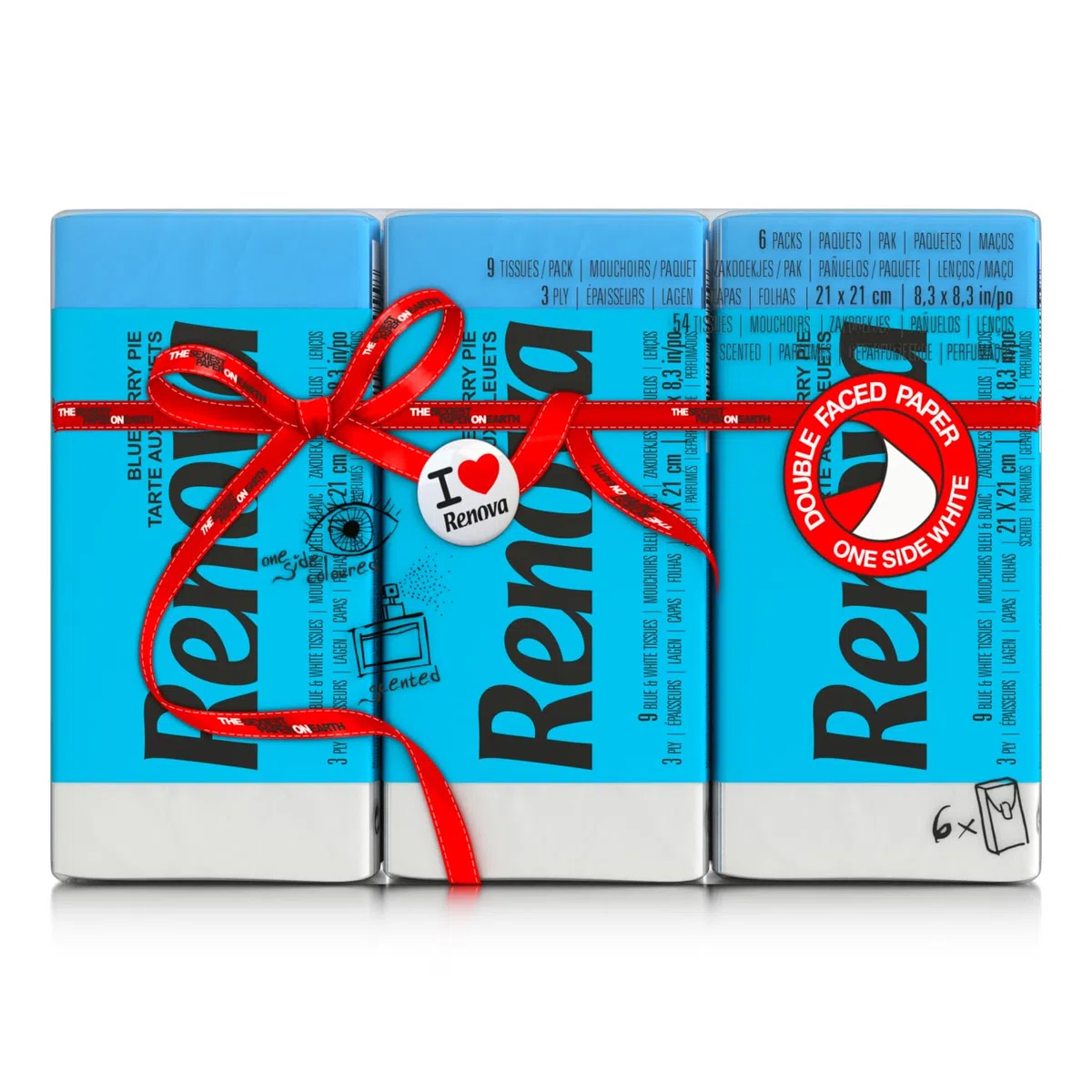 Renova Fazzoletti tascabili Red Label Blu aroma Torta di Mirtilli - 6 confezioni - [Confezione da 20]