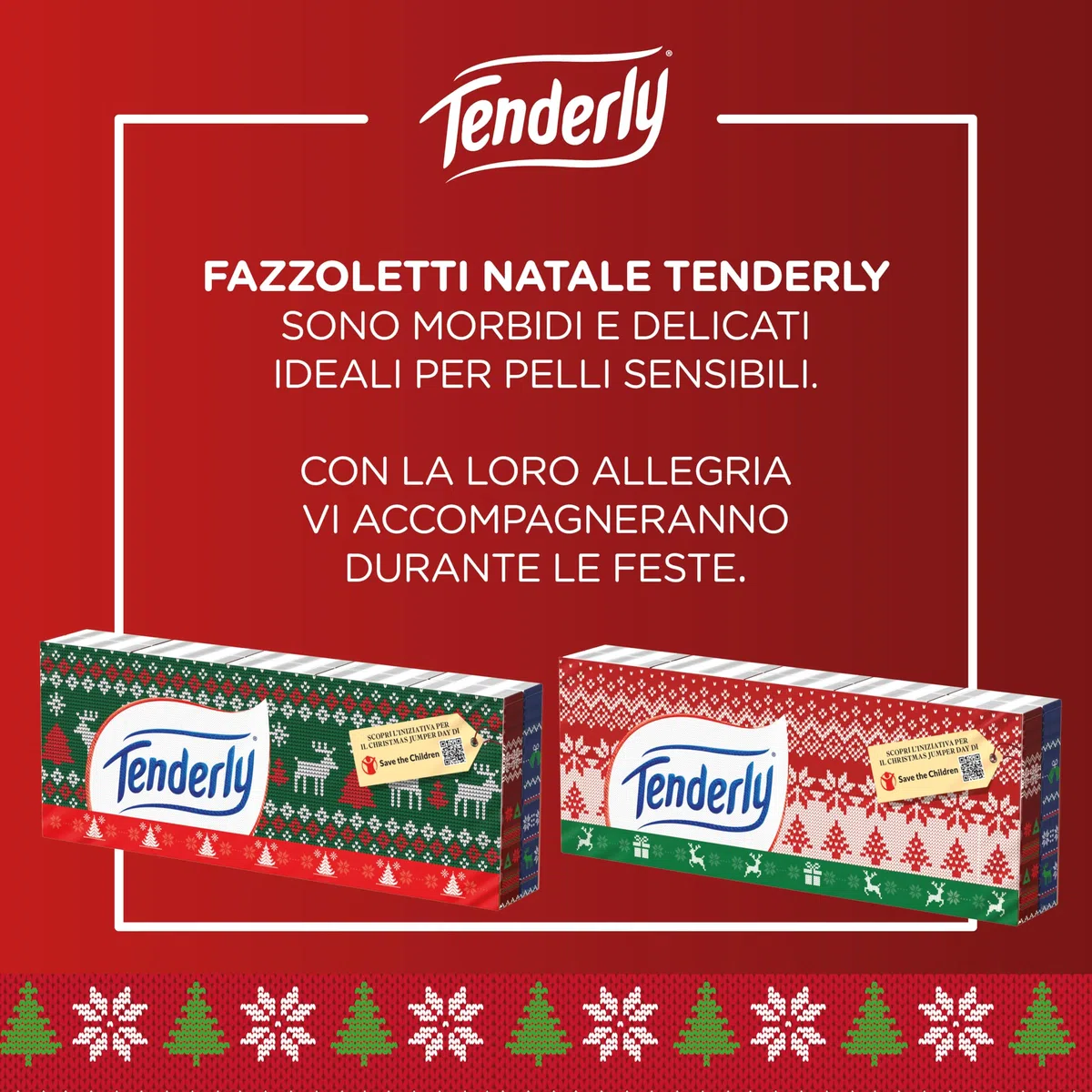 Tenderly Fazzoletti Natale 4 veli, 16 Confezioni da 10 Pacchetti assortiti, Scatola Assortita con 2 Varianti di stecca, Pacchettini con decoro assortito a tema natalizio.