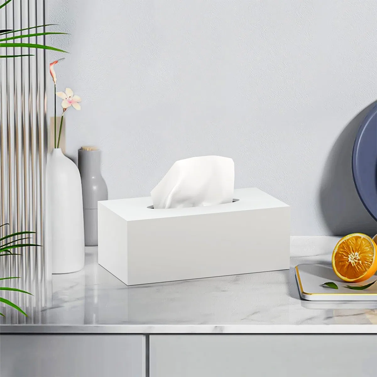 Scatola Porta Fazzoletti Rettangolare in Acrilico, per Tessuti Viso, Tovaglioli, Perfetta per Bagno, Scrivania, Controsoffitti, Vanità, Camera da Letto, Comodini 25 * 13 * 9cm (Bianco)
